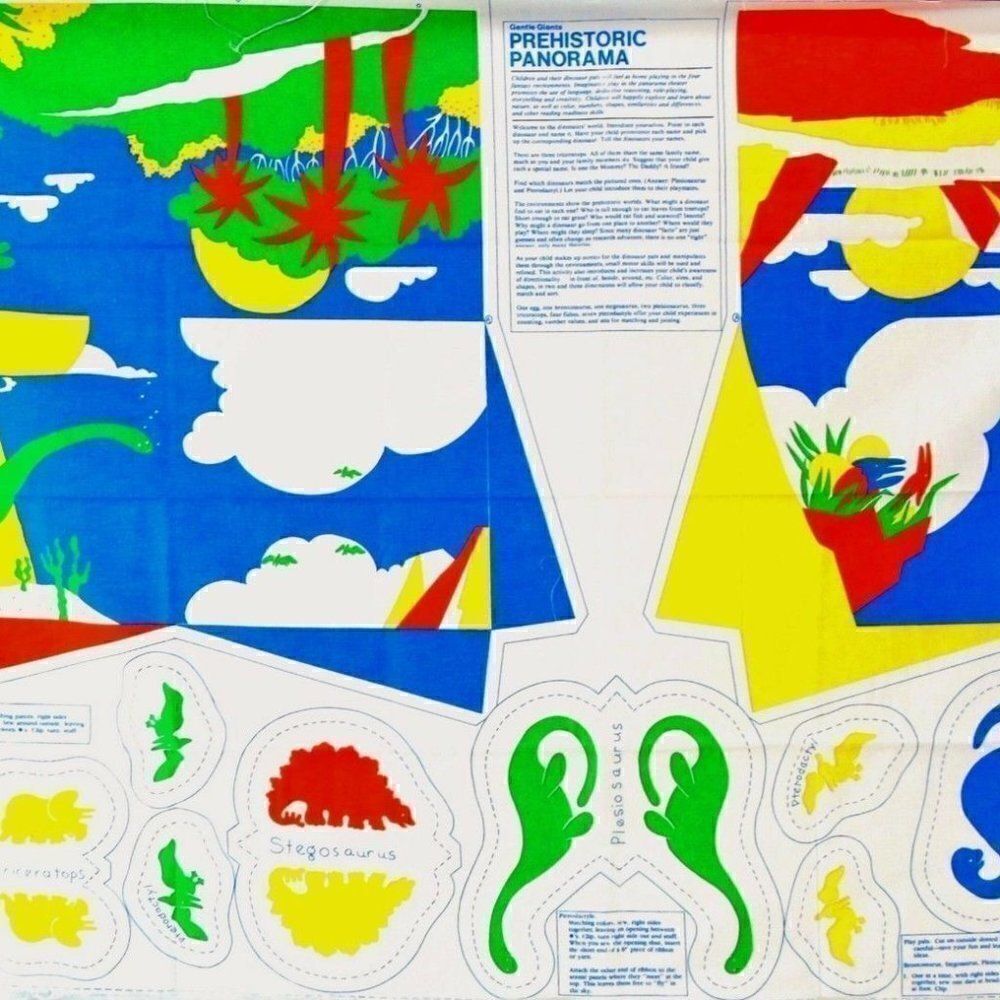 Vintage Dinosaur Fabric Panel Gentle Giants
